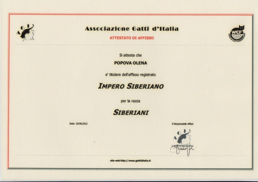 Attestato di affisso AGI · "Impero Siberiano"